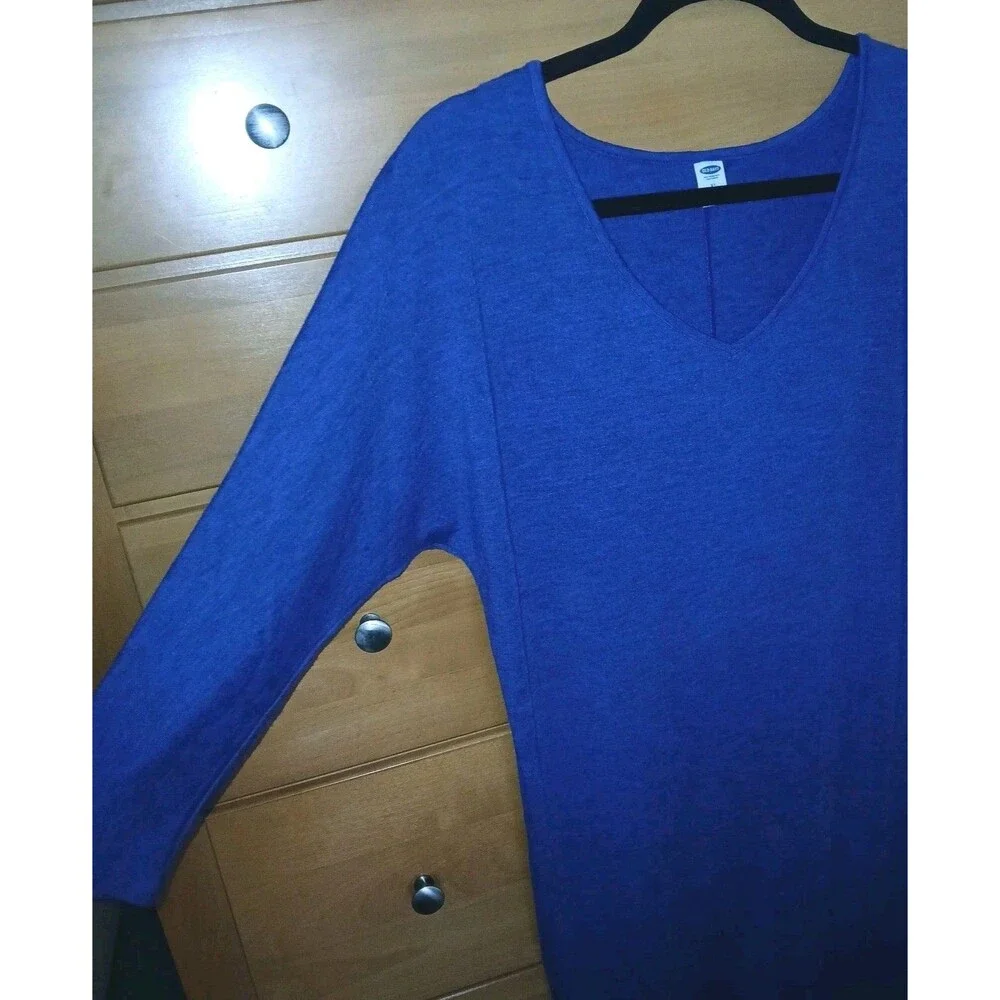 NWT OLD NAVY Womens XS V-Neck Casual Minimalist Navy Blue Knit T-Shirt Dress